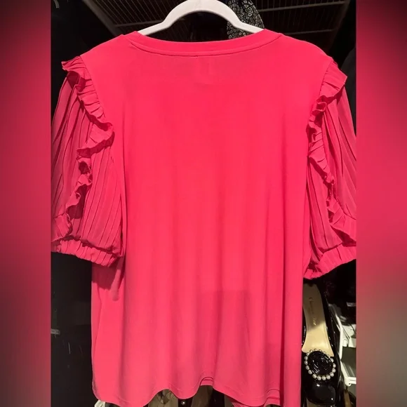 Anne Klein Pink Blouse Pleated Ruffle Short Sleeve Classic Top Size XL NEW NWT - Picture 3 of 6